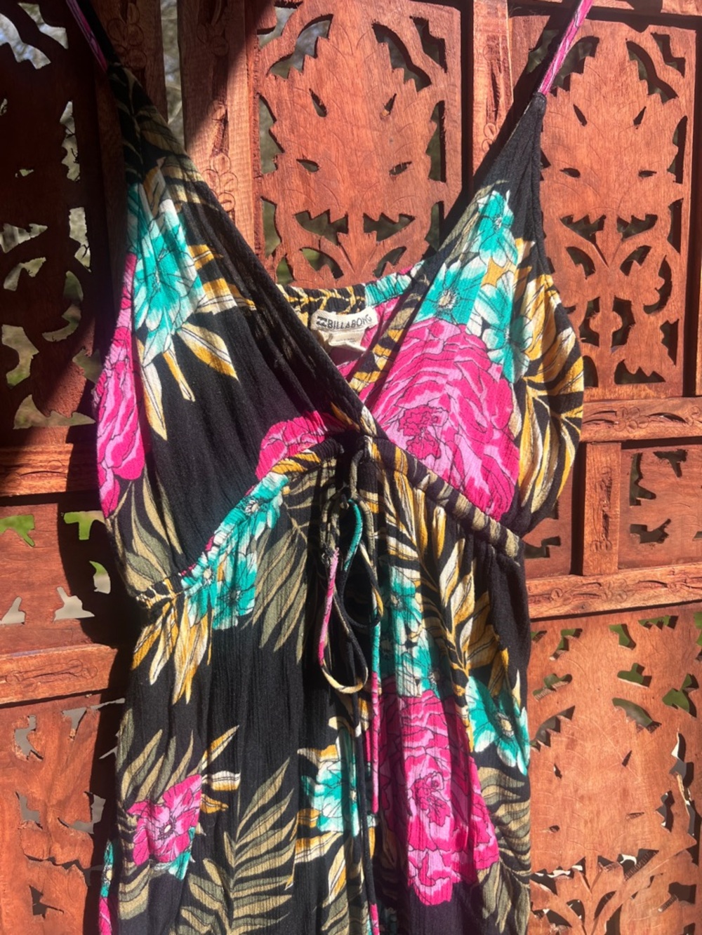 Billabong Black Maxi Dress with Pink & Teal Floral Print